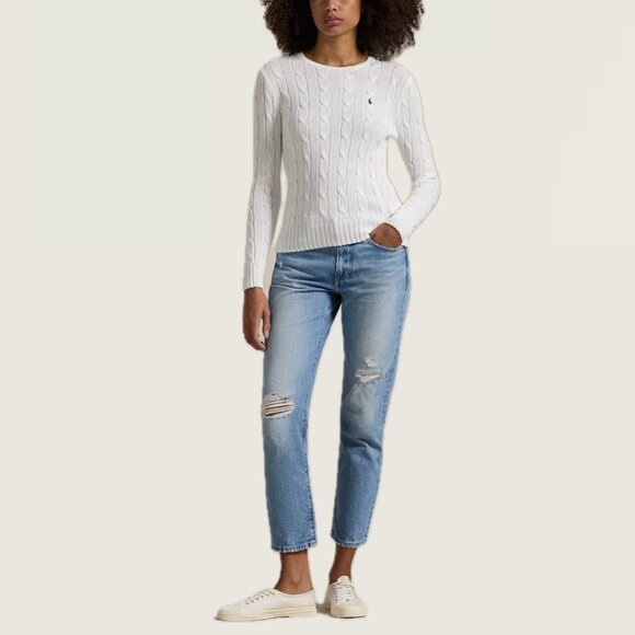 (NWOT) Polo Ralph Lauren Textural Cable-Knit Cotton Crewneck Sweater (White) - Picture 5 of 16